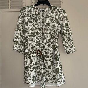 Zara Olive and White Lace Floral Blouse